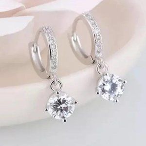 NEW 925 STERLING SILVER DROP HOOP EARRINGS